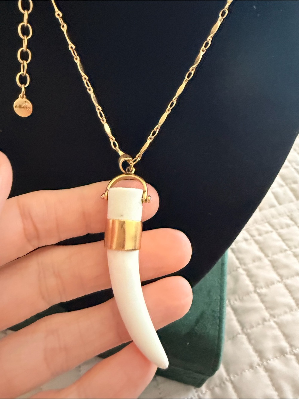 Gold-Tone Horn Pendant Layered Necklace - White Horn Melinda Maria